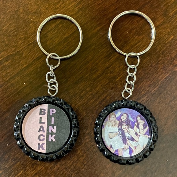 Black Pink Bottle Cap Keychains - Picture 2 of 2